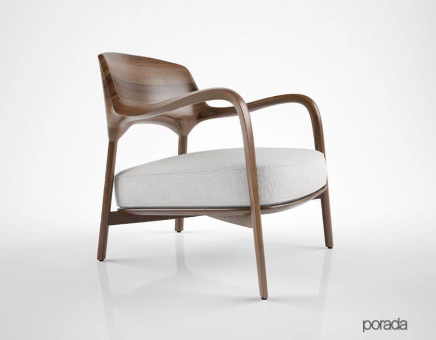 A modern lounge chair featuring a sculpted wooden frame and a removable upholstered seat cushion. — free FBX 3D model