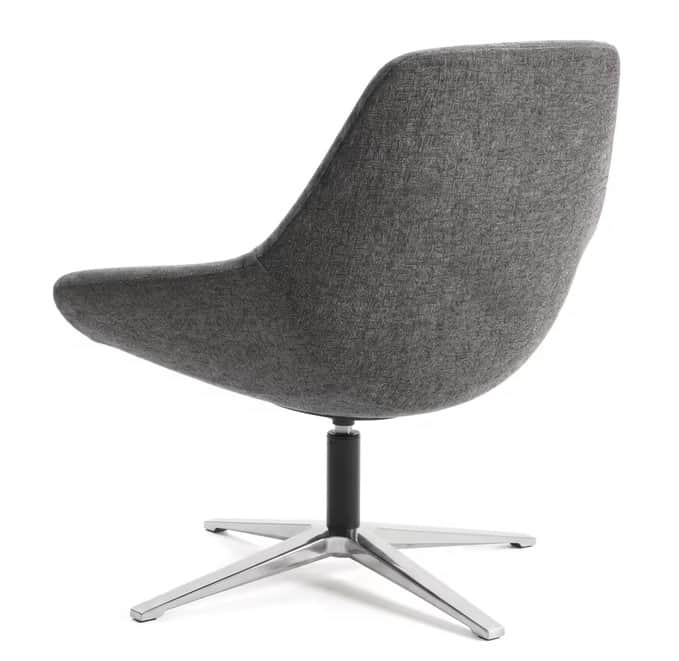 A modern upholstered swivel lounge chair with a gray fabric finish and a polished metal four-star ba… — 3D model