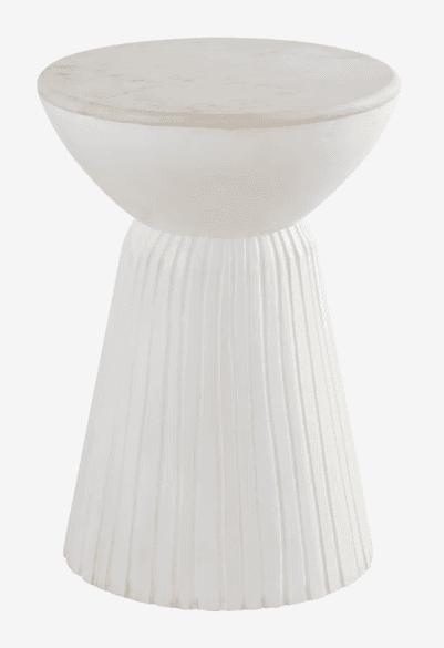 A contemporary end table with a rounded, marble-like top and a white, fluted pedestal base. The base… — free STL 3D model