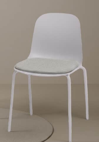 A modern armless chair featuring a light grey molded shell seat and back, an integrated upholstered… — 3D model