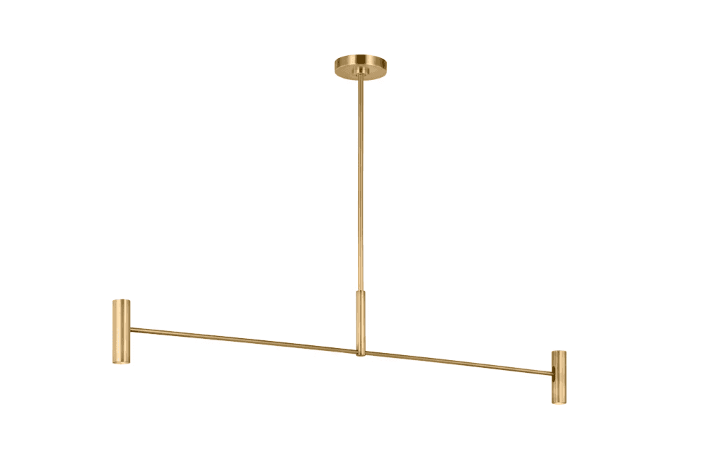 A modern linear pendant light in a matte brass finish, featuring a single vertical rod connected to… — free BLEND 3D model