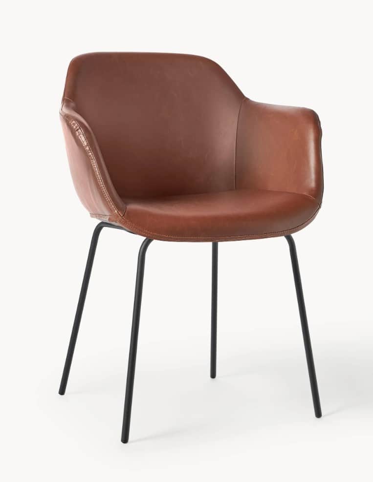 A contemporary dining or accent chair featuring a scooped, upholstered seat and back with integrated… — 3D model