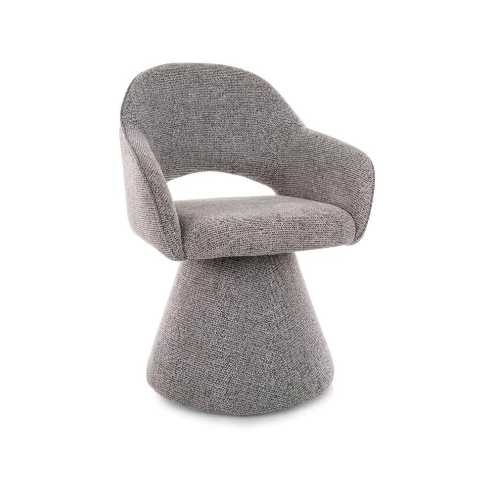 A modern, fully upholstered swivel accent chair featuring a seamless, rounded design in a light gray… — 3D model