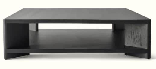 A rectangular, dark-colored coffee table featuring a two-tier design with an open storage shelf. The… — 3D model