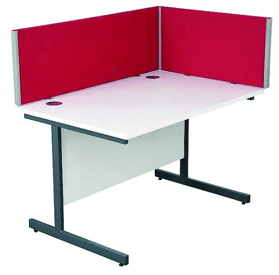 A modern office workstation featuring a white rectangular laminate desktop with two integrated cable… — 3D model