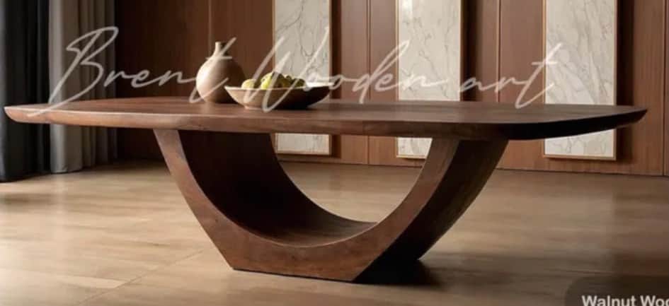 A modern coffee table with a dark wood finish, featuring a rectangular top with rounded edges suppor… — free BLEND 3D model