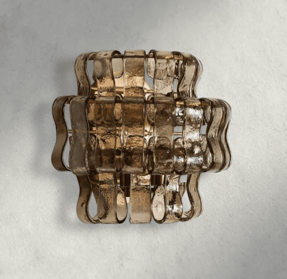A contemporary wall sconce featuring multiple horizontal bands of textured, smoked or amber-toned gl… — free FBX 3D model