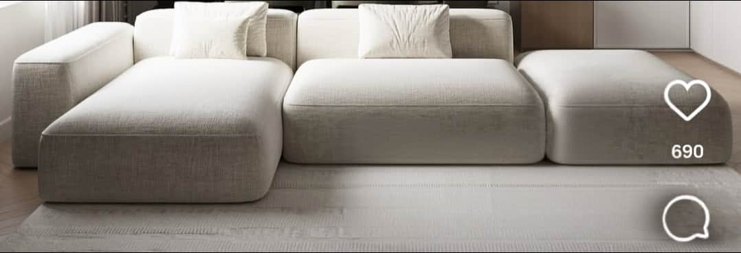 A light beige, contemporary modular sectional sofa. The configuration includes a chaise lounge secti… — 3D model