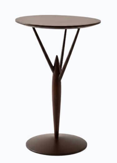 A contemporary pedestal accent table featuring a circular tabletop and base, supported by a distinct… — 3D model