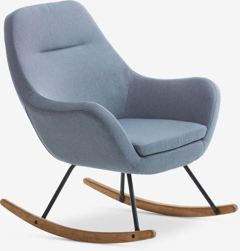 A contemporary rocking chair with a curved, upholstered back and seat, featuring integrated armrests… — 3D model