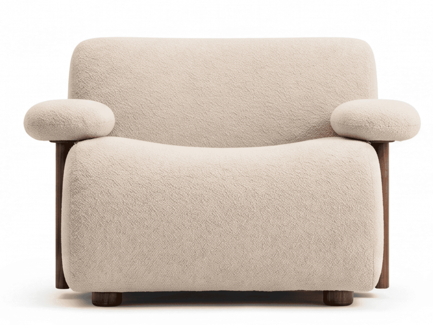 A contemporary lounge chair upholstered in a cream-colored bouclé fabric, featuring a soft, rounded… — free OBJ 3D model