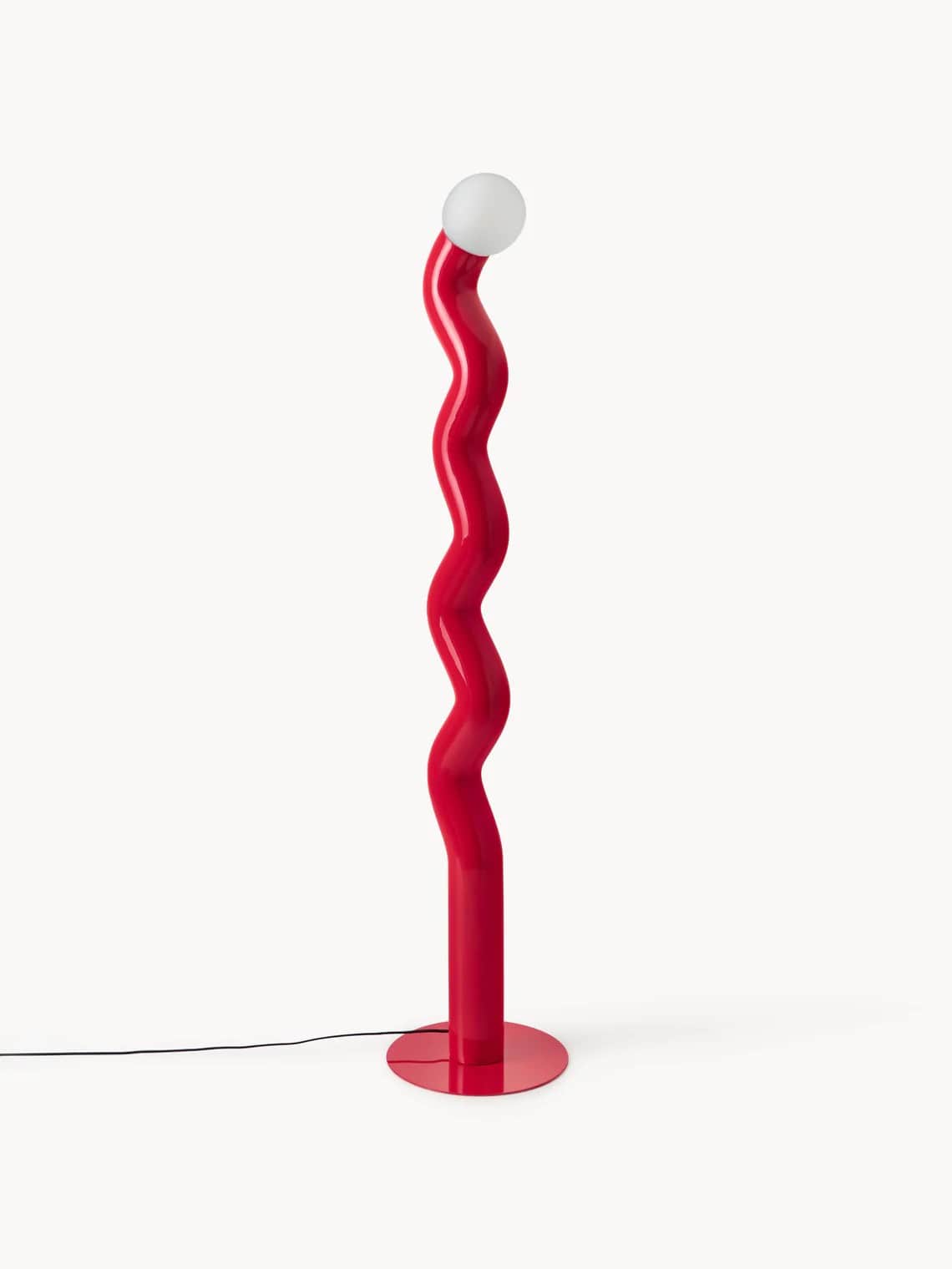 A tall, red floor lamp with a serpentine-shaped body. The lamp features a wavy, organic form that tw… — 3D model