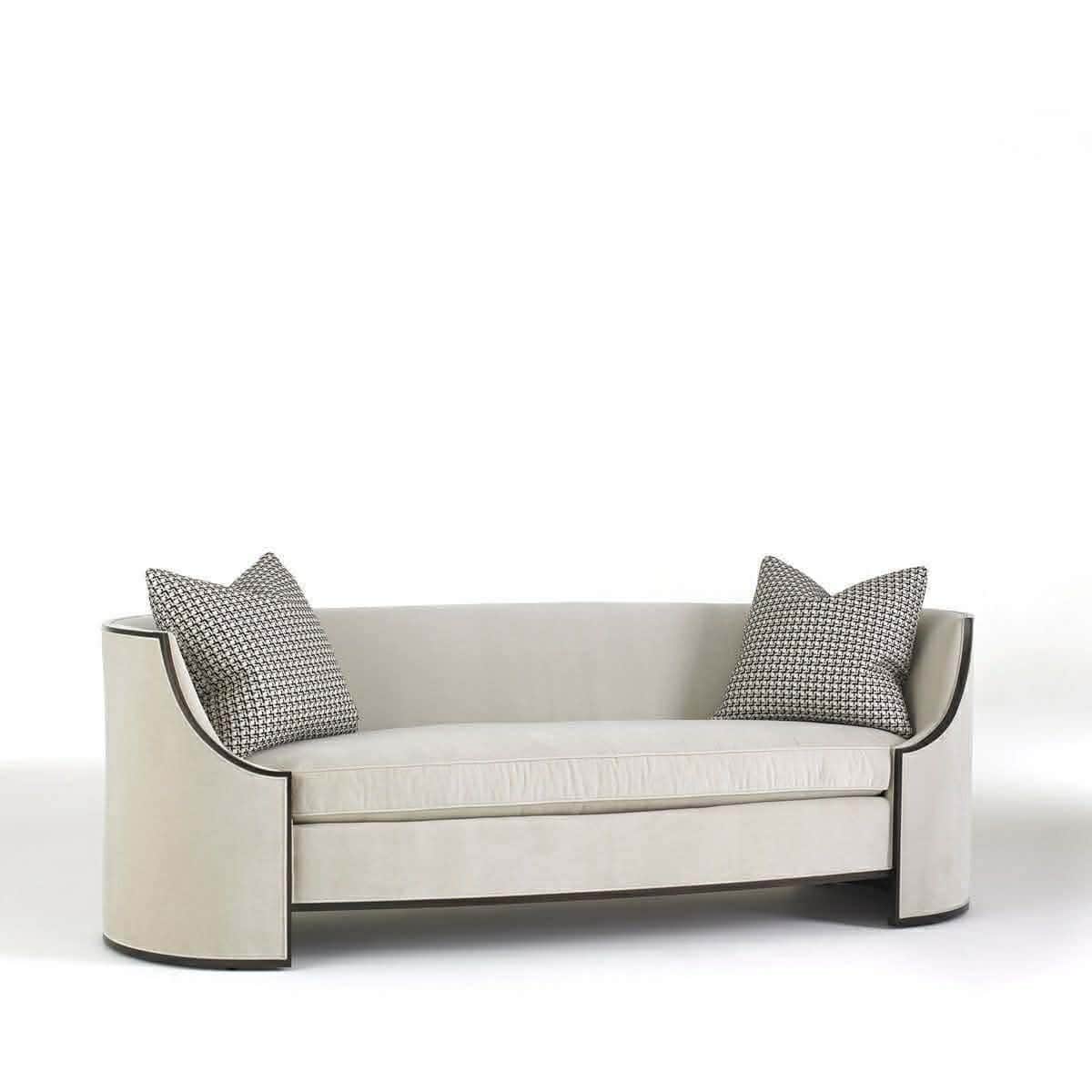 A modern two-seater sofa featuring a continuous curved back and integrated arms, upholstered in a li… — 3D model