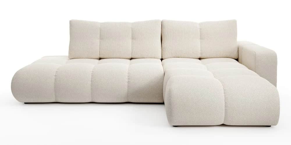 A modular sectional sofa with a low profile and plush cushioning. The sofa features tufted seating a… — free GLTF 3D model