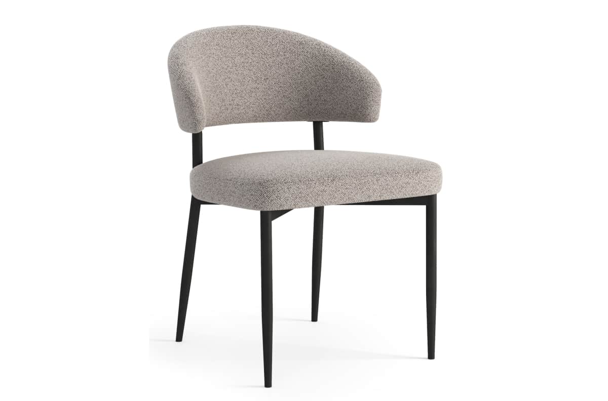 A modern upholstered chair with a curved backrest and a seat supported by four slim, black metal leg… — 3D model