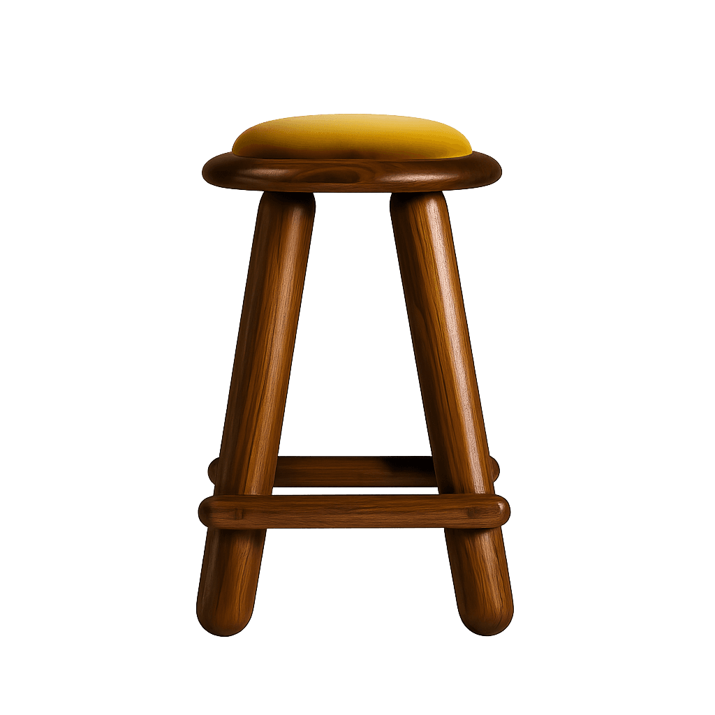 A modern stool with a round, upholstered seat and a wooden base. The base consists of three legs con… — 3D model
