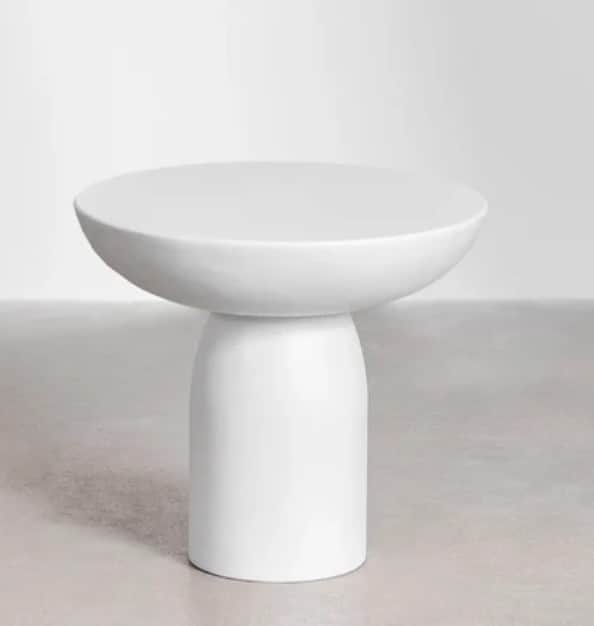 A minimalist white round side table featuring a smooth, matte finish. It consists of a circular tabl… — 3D model