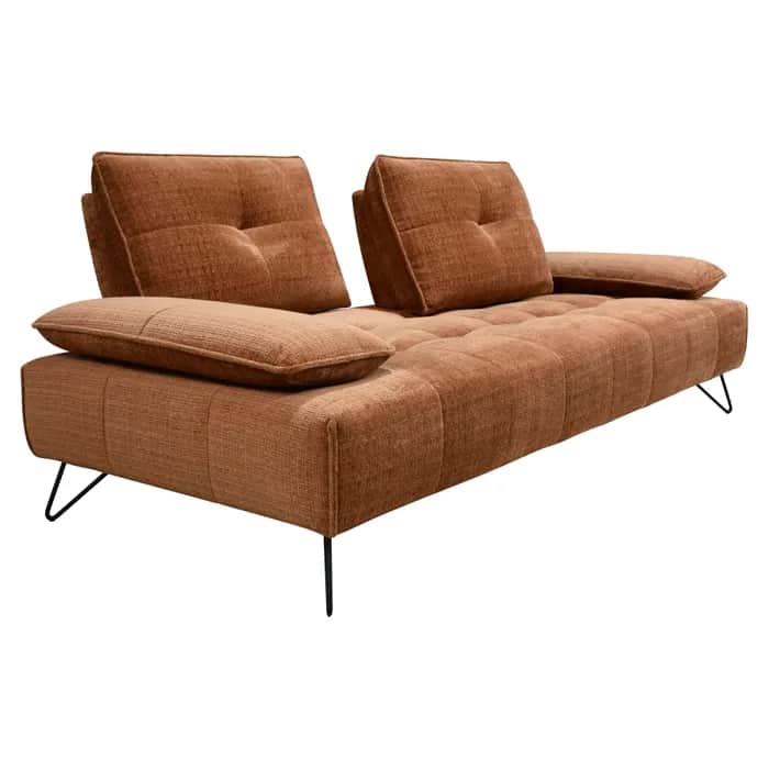 A modern sofa with a textured fabric upholstery in a warm reddish-brown hue. The sofa features a tuf… — 3D model