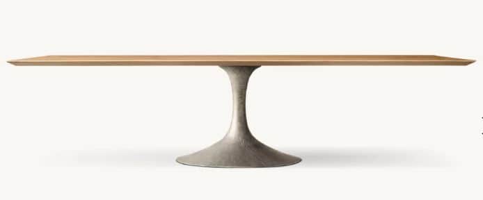 A rectangular dining table featuring a light-toned wooden top with a subtle chamfered edge, supporte… — 3D model