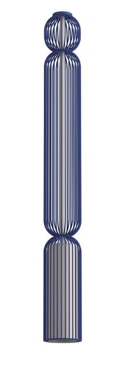 A tall, slender floor lamp with a cage-like design. The lamp has a central cylindrical column, encas… — 3D model