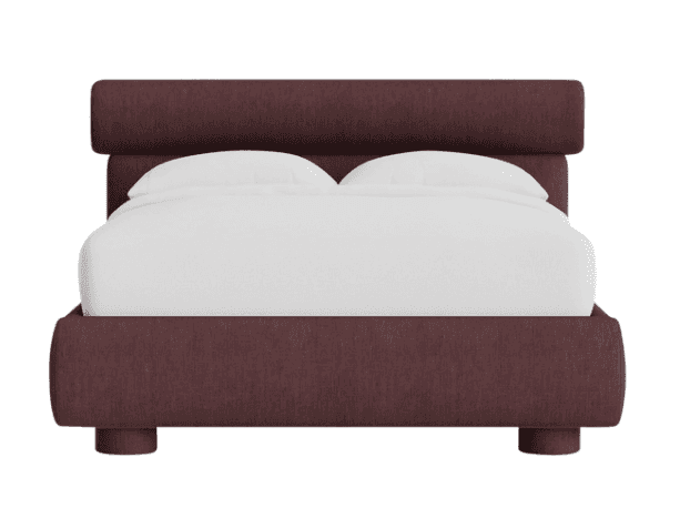 A modern upholstered bed frame with a rectangular headboard and a low profile base. The frame is cov… — 3D model