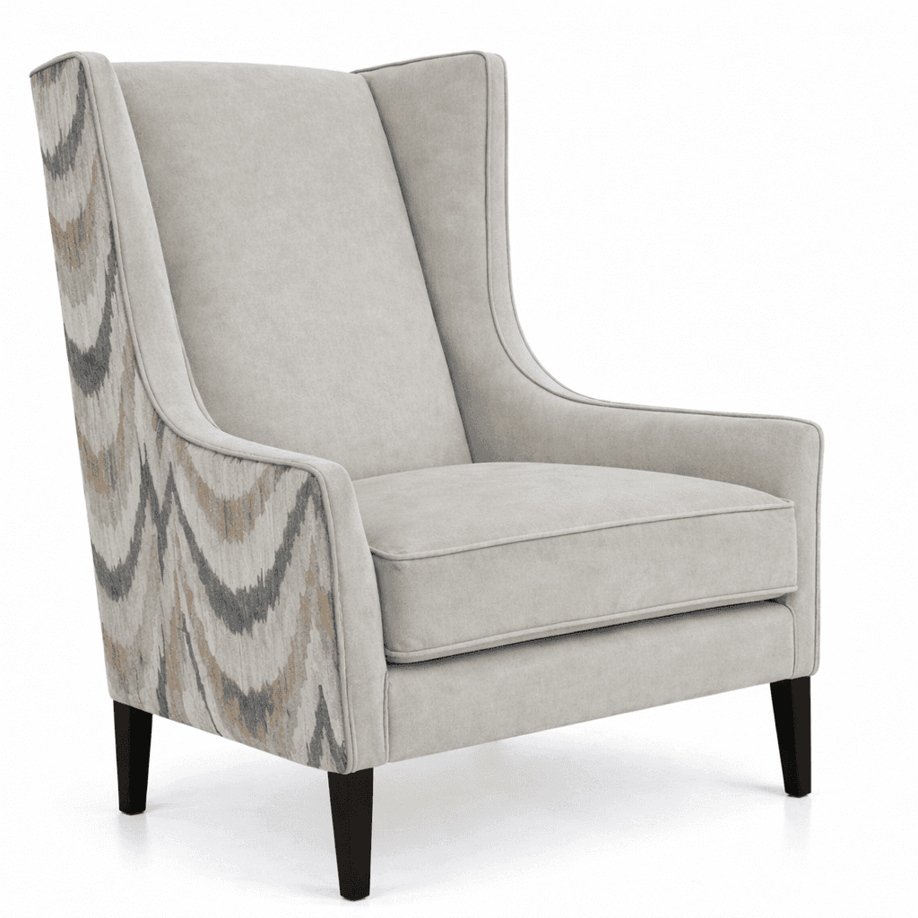 A wingback accent chair with a high back and padded seat and back cushions. The chair features dark… — free OBJ 3D model