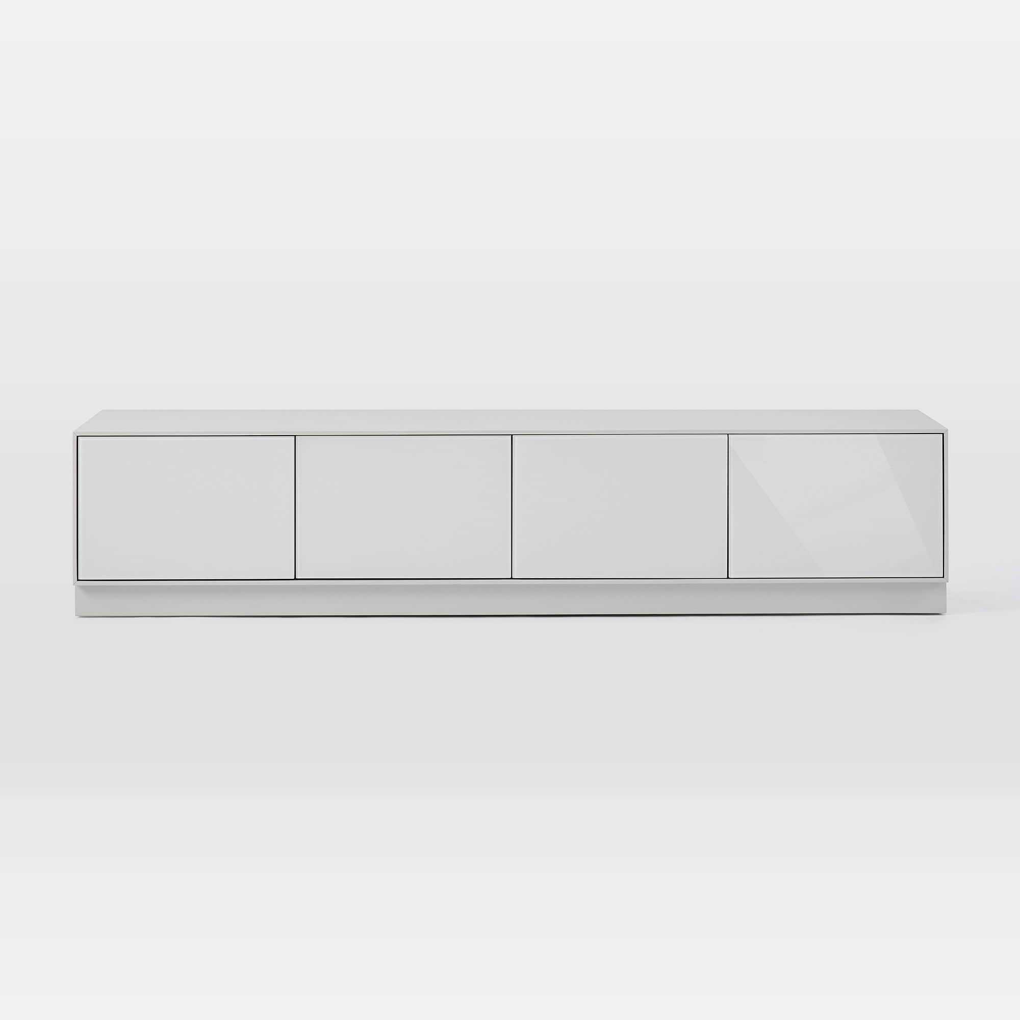 A sleek, modern media console with a low-profile design, featuring four equally sized, handle-less d… — 3D model