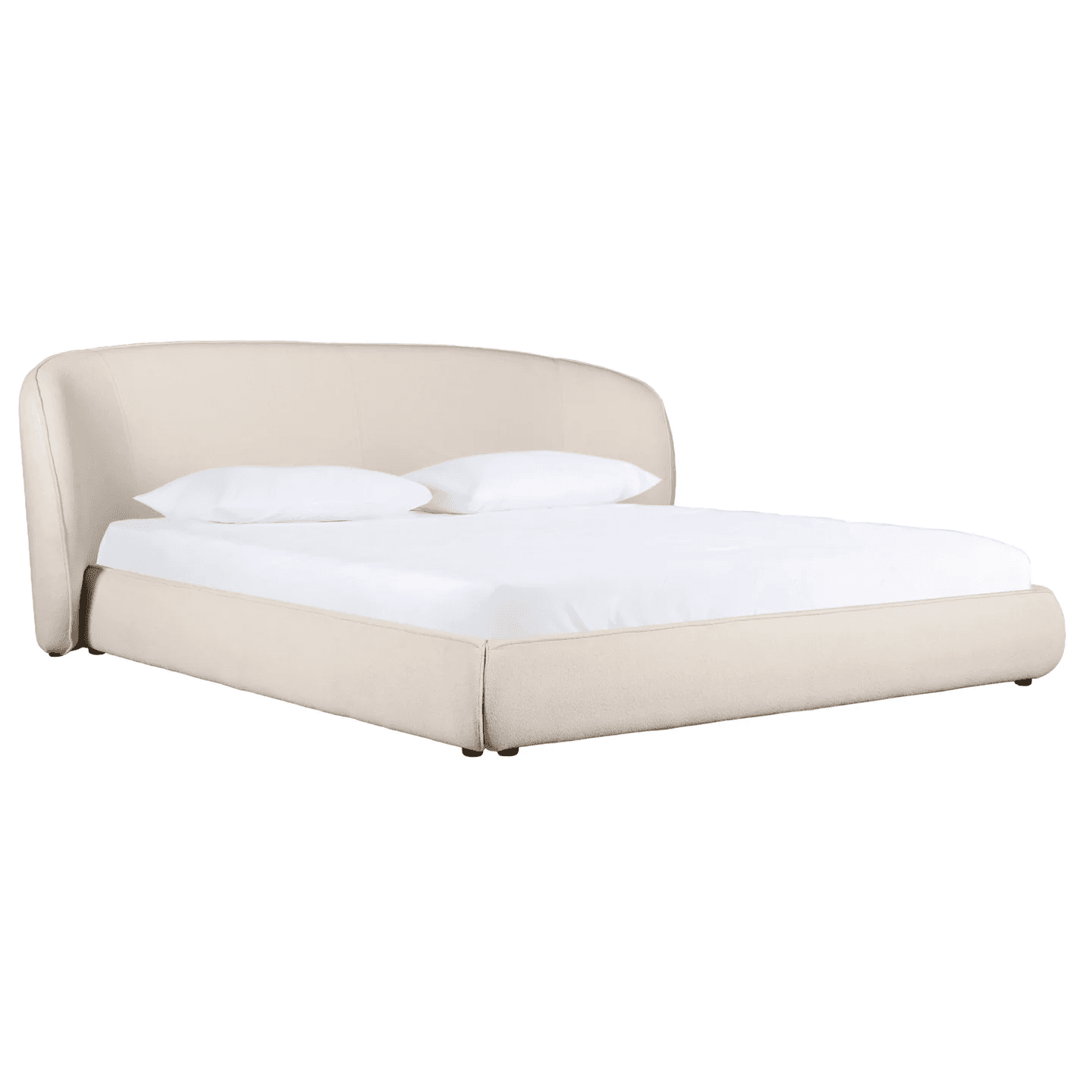 A modern upholstered platform bed featuring a distinctive gently curved headboard that appears to wr… — 3D model