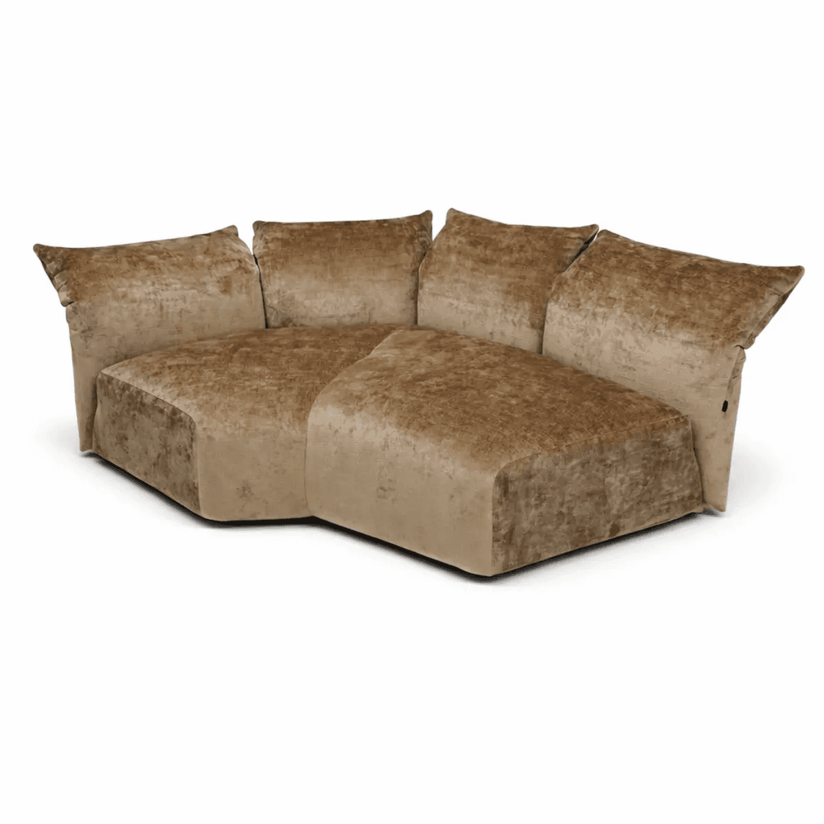 A contemporary L-shaped modular sectional sofa featuring plush, crushed velvet upholstery in a warm… — 3D model