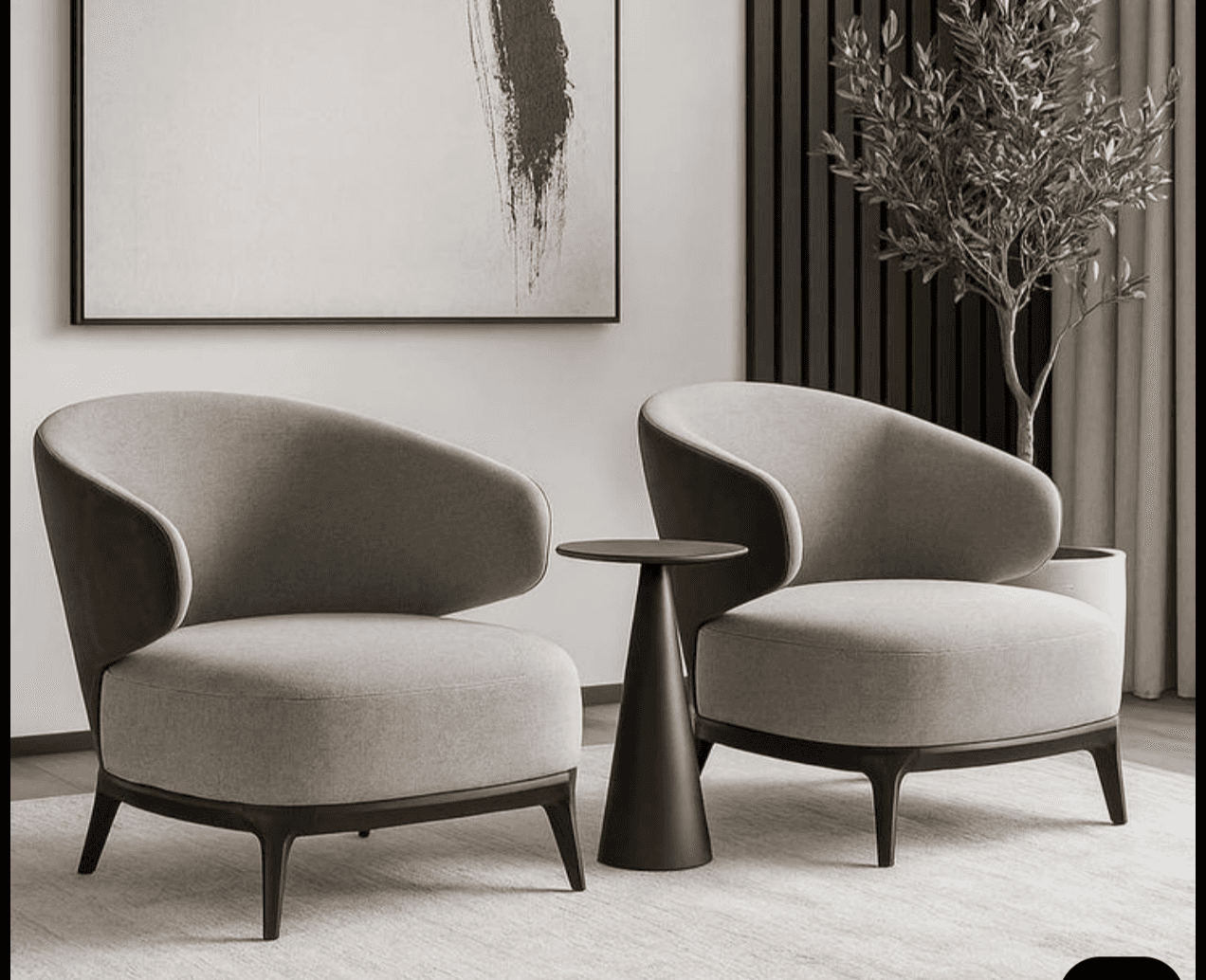 A contemporary club chair featuring a rounded, enveloping design with two-tone upholstery. The inner… — 3D model