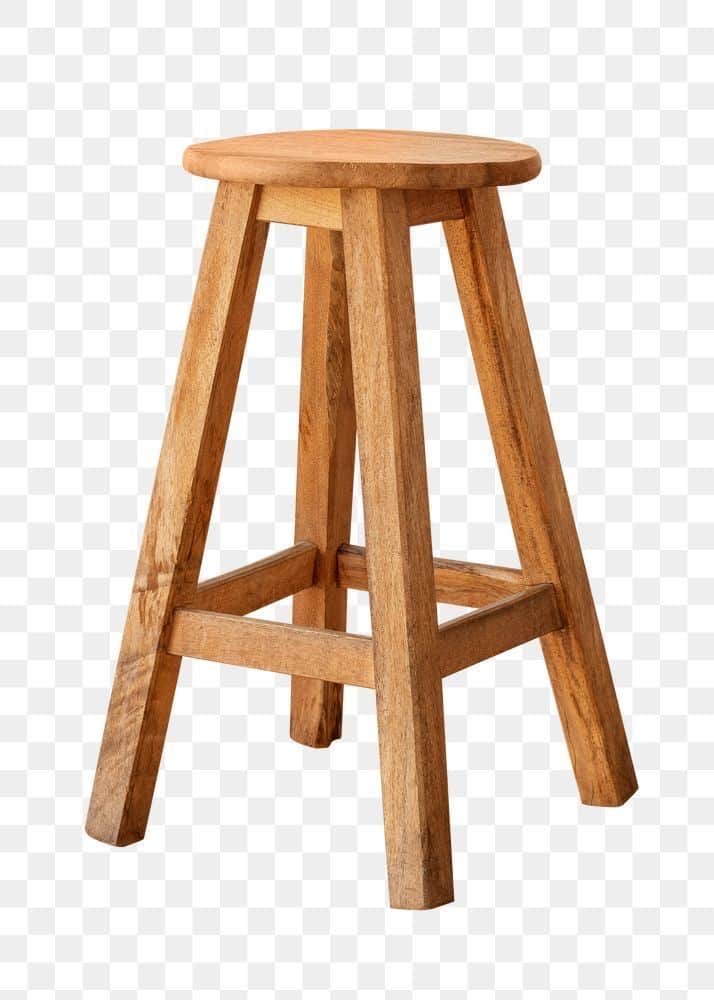A tall, backless wooden stool featuring a round, solid seat. It stands on four splayed and tapered l… — 3D model