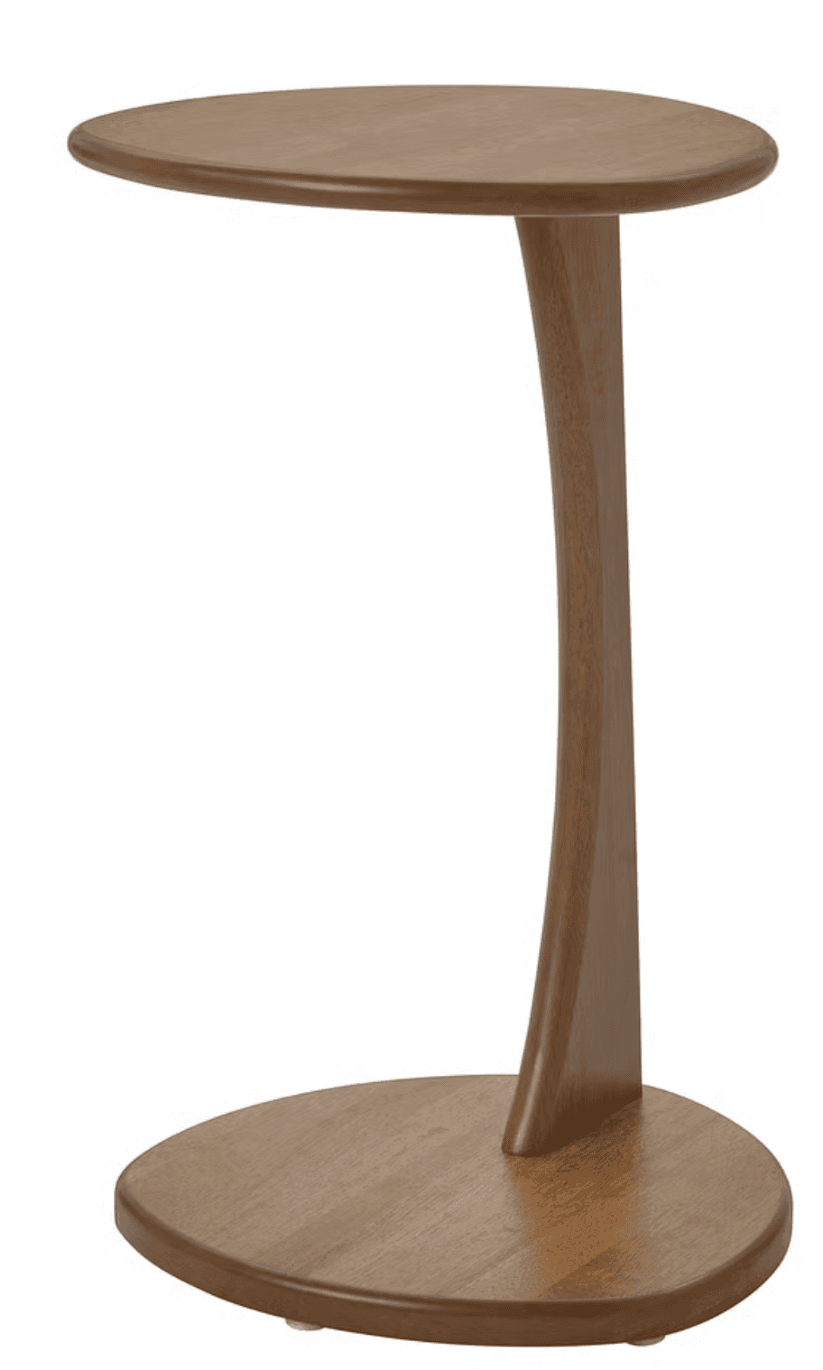 A modern wooden side table featuring a cantilevered C-shape design. It has a circular top and a matc… — 3D model