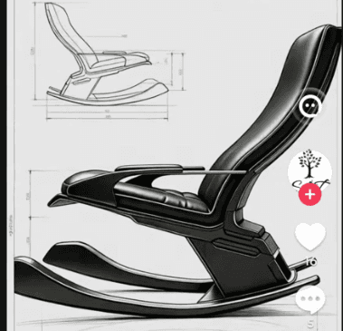 A contemporary black rocking chair with upholstered, segmented seat and backrest, featuring a padded… — 3D model