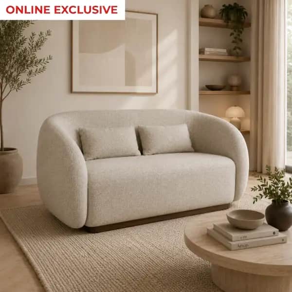 A contemporary two-seater loveseat featuring a distinct curvilinear silhouette with seamlessly round… — 3D model