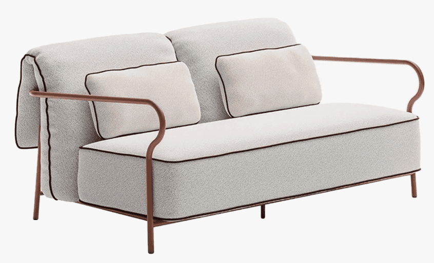 A contemporary two-seater sofa, or loveseat, characterized by a minimalist design with an exposed tu… — 3D model