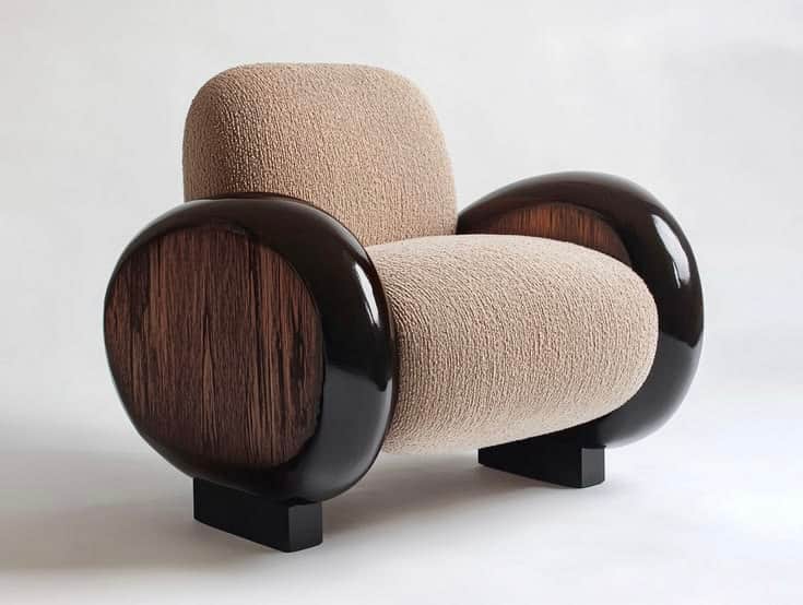 A single-seater armchair featuring a distinctive sculptural design with plush, textured light-beige… — 3D model