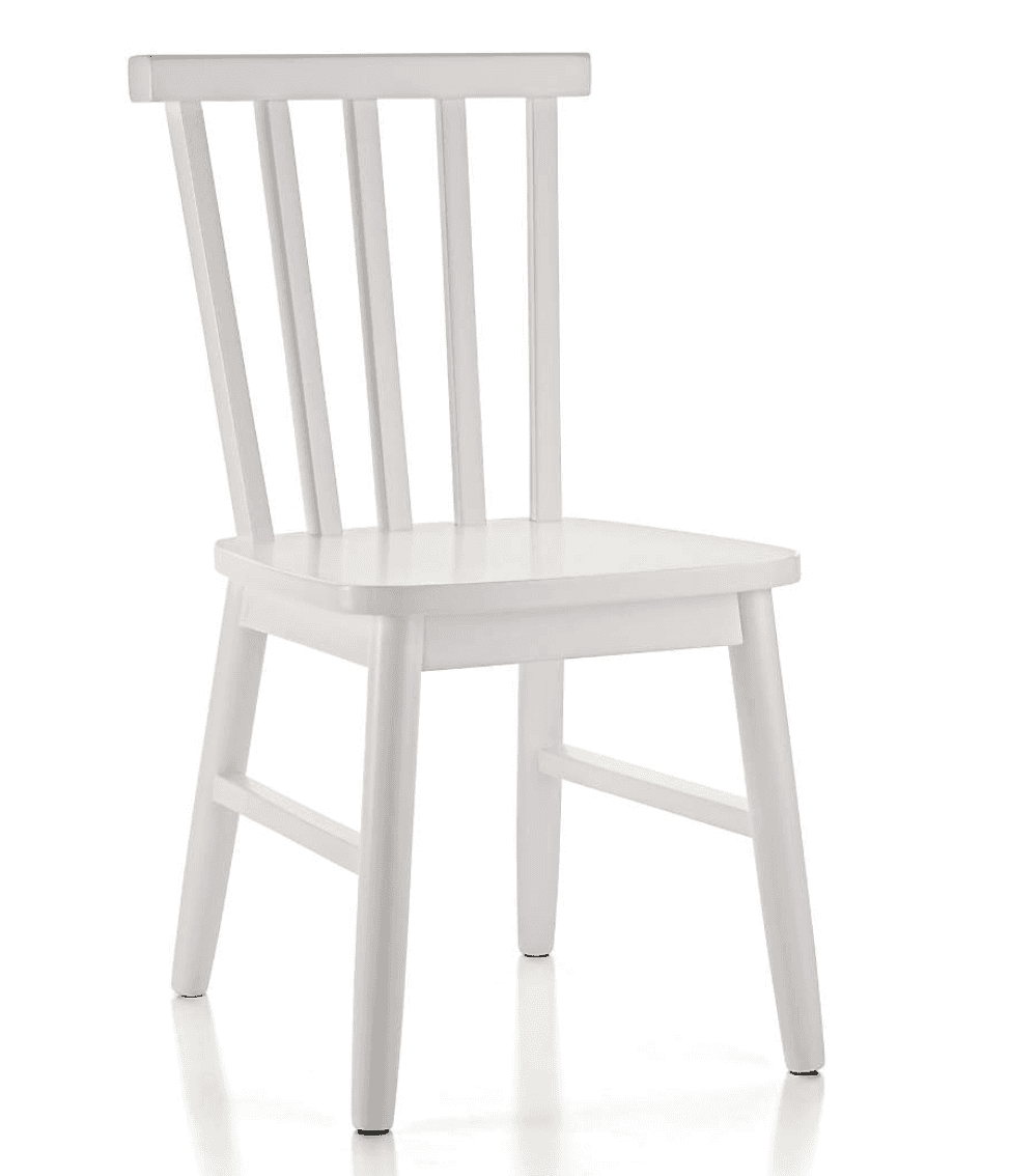 A white painted wooden chair featuring a slatted backrest and a solid seat, supported by four simple… — 3D model