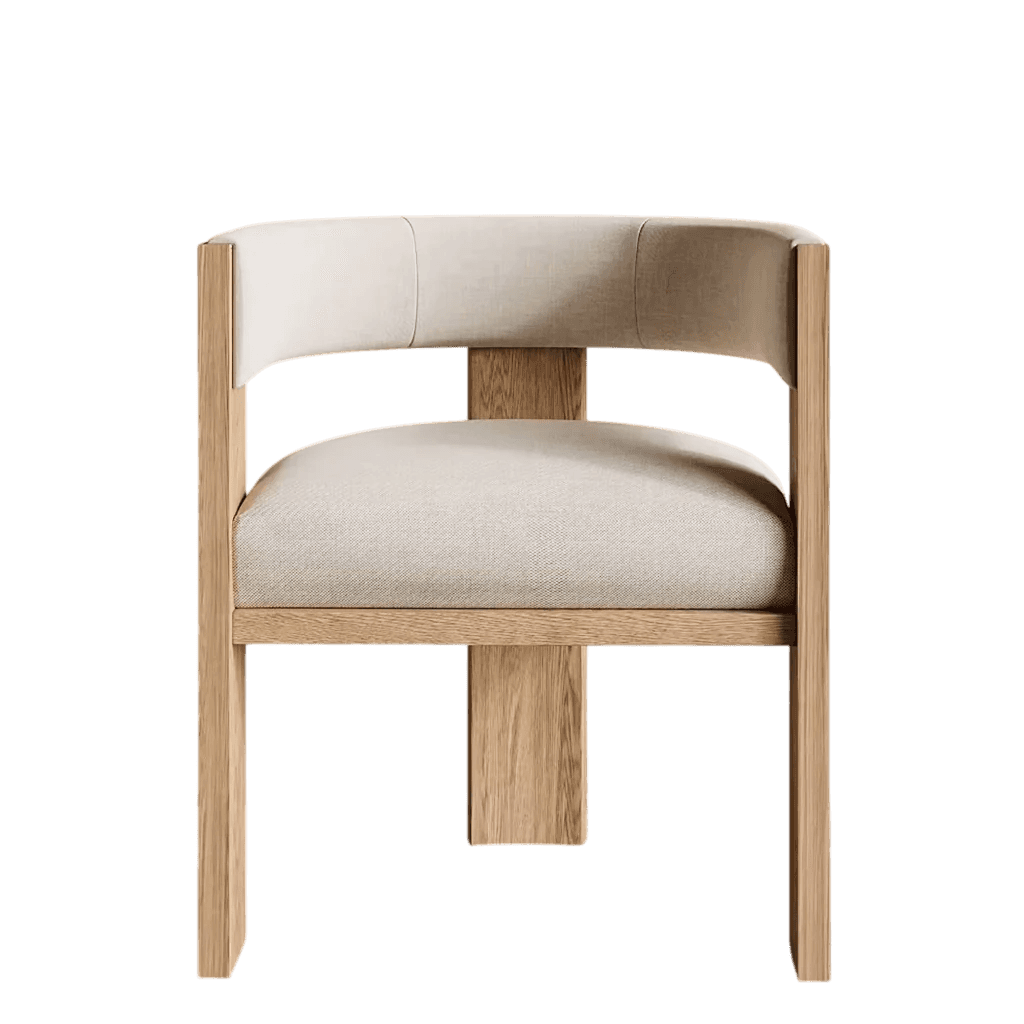 A modern chair featuring a curved, upholstered backrest and seat, supported by a wooden frame. The f… — 3D model