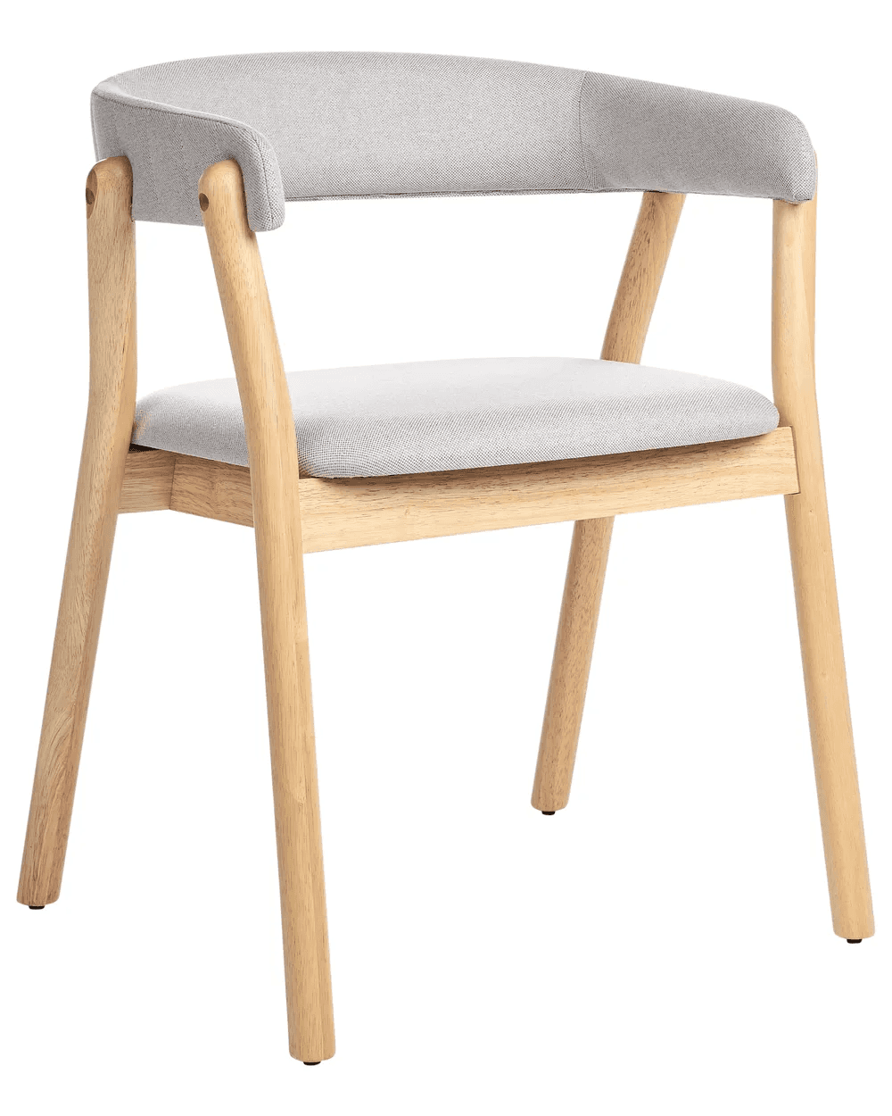 A modern armchair with a curved backrest and seat upholstered in light grey fabric. The frame and le… — 3D model