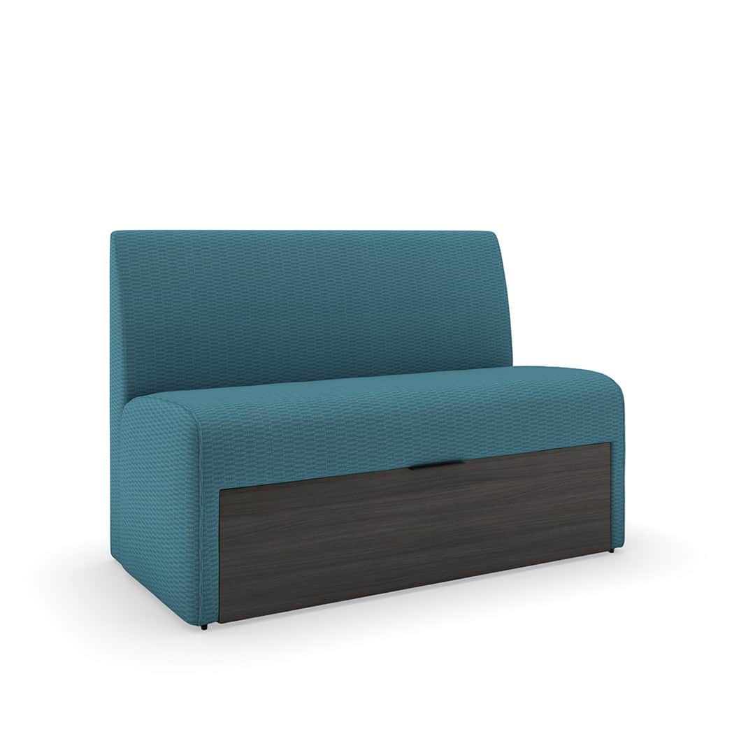 A two-seater sofa bed with a contemporary design. The upholstery is a textured teal fabric, and the… — 3D model