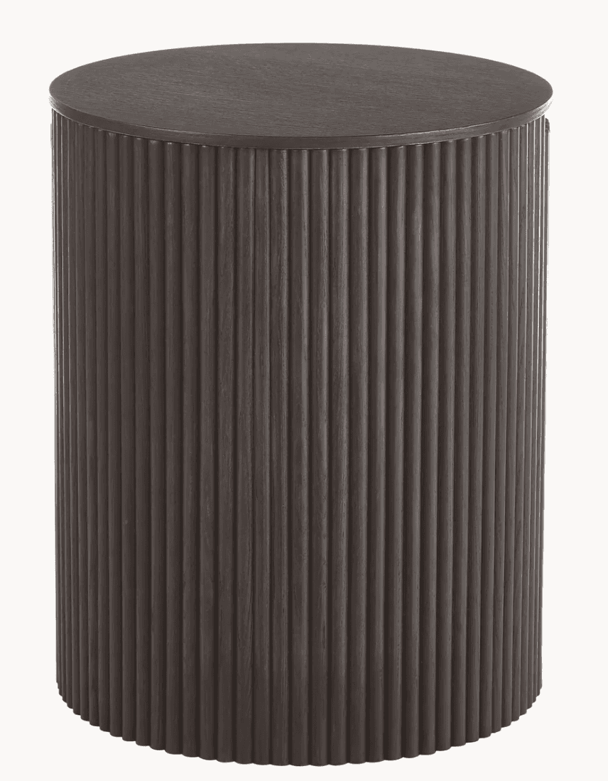 A dark brown cylindrical side table featuring a distinctive fluted texture around its entire perimet… — 3D model