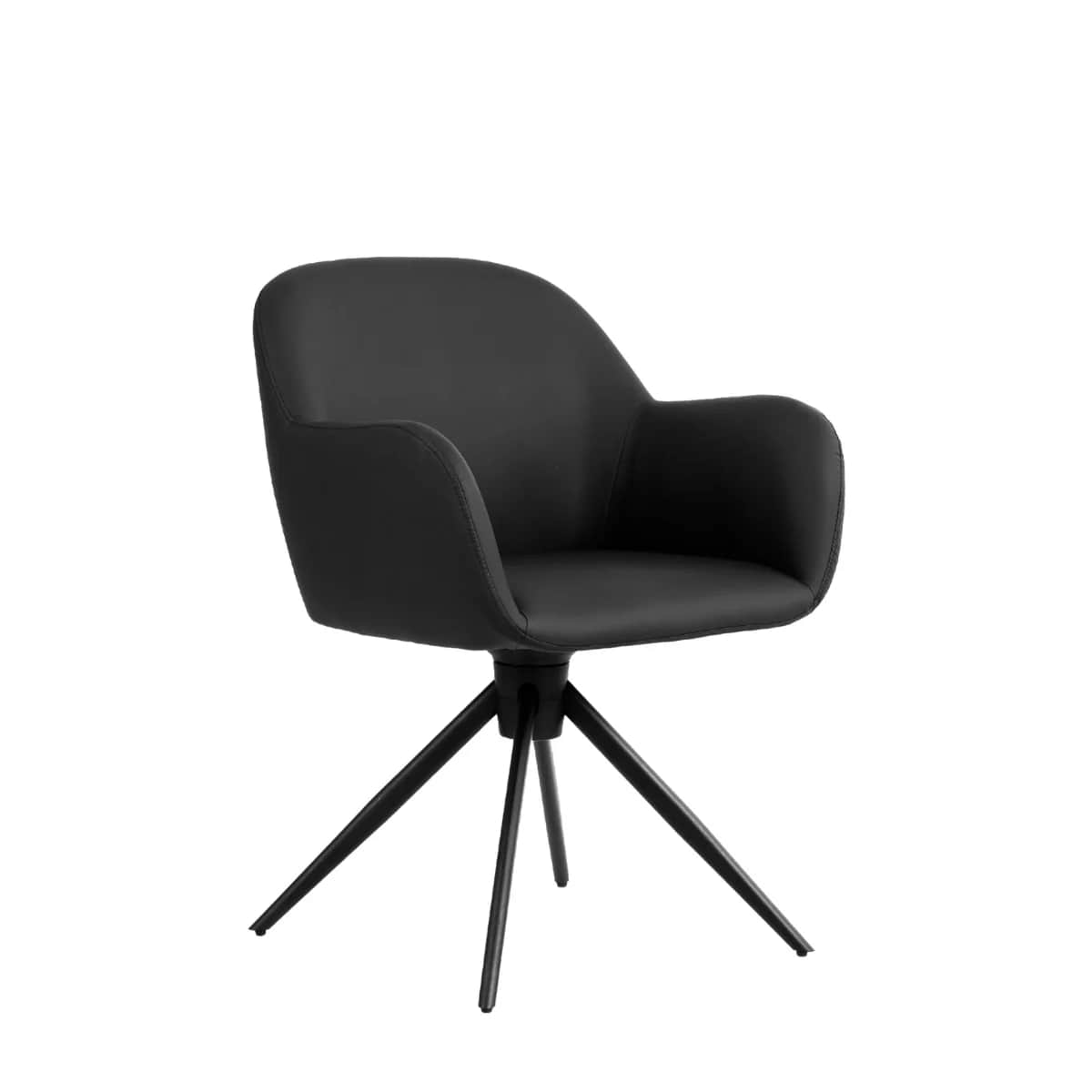 A modern dining chair featuring a black upholstered bucket-style seat with integrated armrests, supp… — 3D model