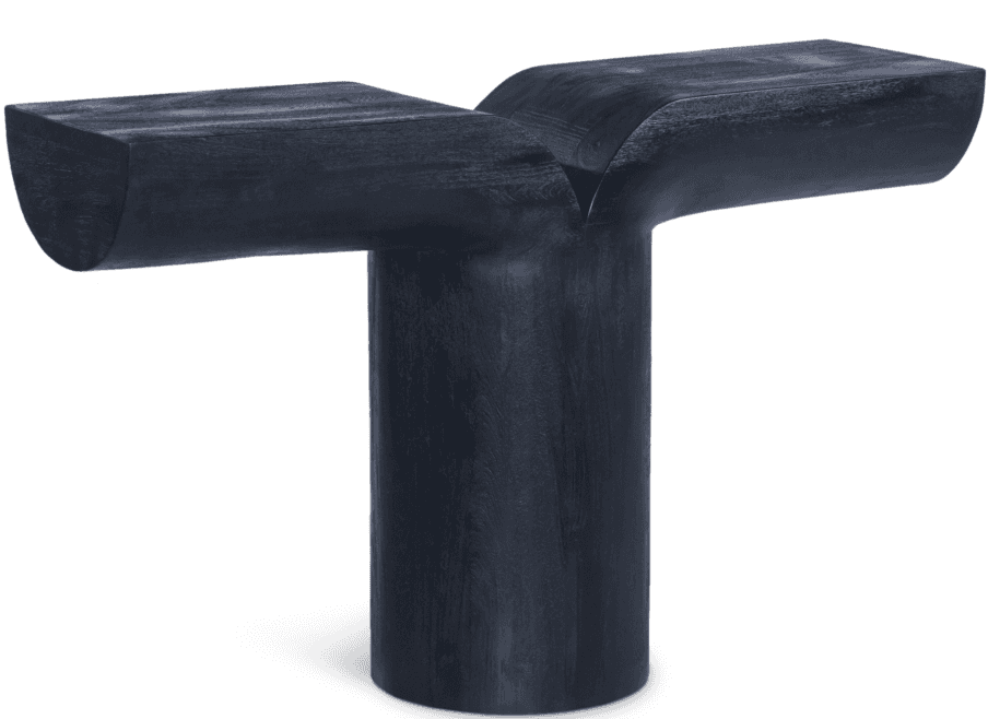 A minimalist, sculptural stool crafted from solid dark-finished wood, featuring a central cylindrica… — 3D model