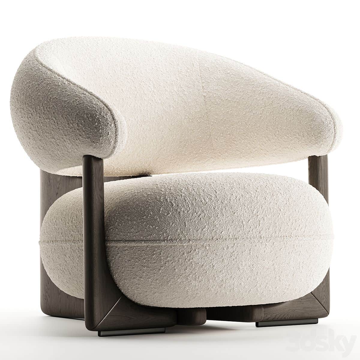 A contemporary accent chair featuring a plush, off-white bouclé upholstery on generously rounded sea… — 3D model