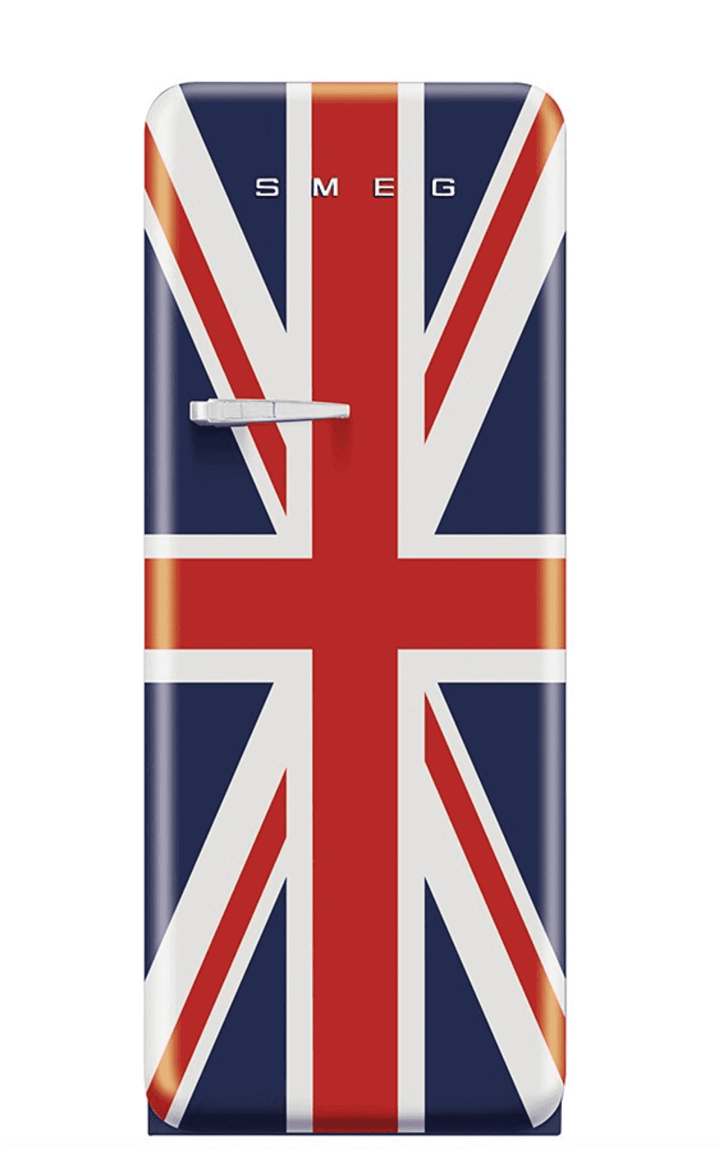 A retro-style refrigerator with a Union Jack flag design. The appliance features a single door with… — free OBJ 3D model