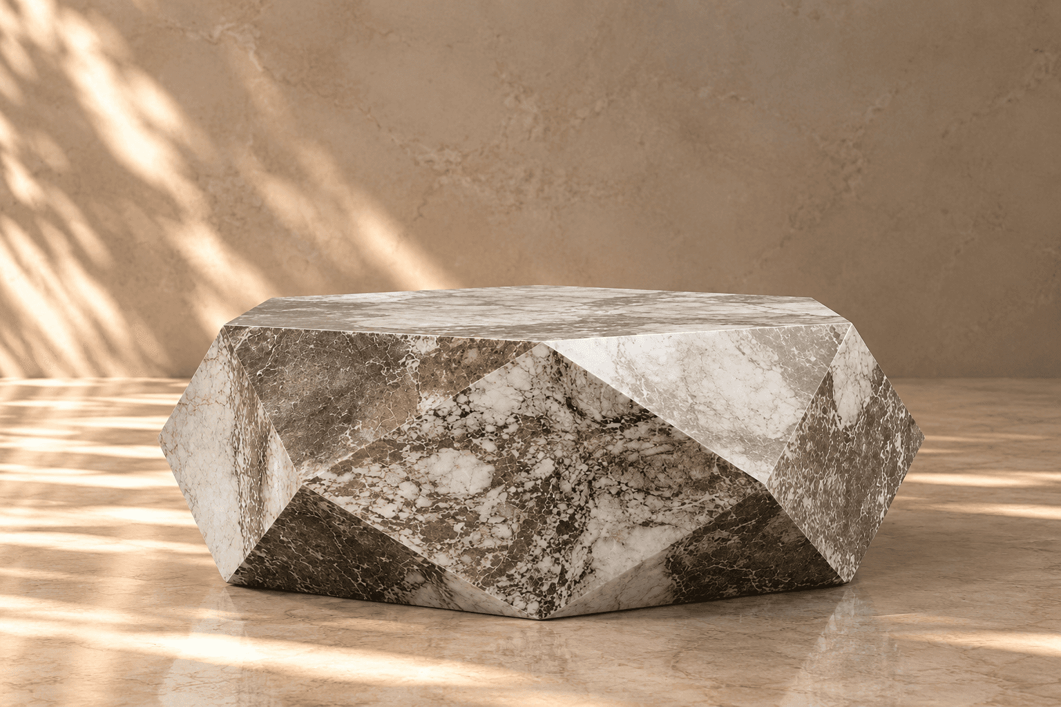 A low-profile, hexagonal coffee table crafted entirely from natural marble, featuring a distinctive… — free STL 3D model