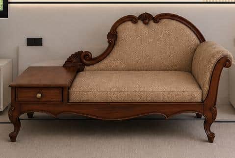 An opulent traditional chaise lounge featuring a dark, richly stained wooden frame with intricate ca… — free FBX 3D model