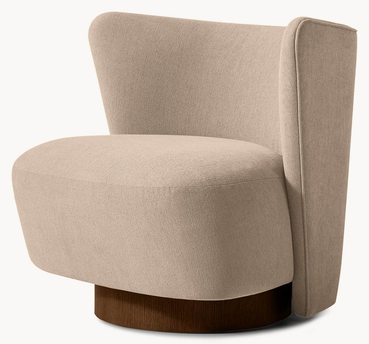 A modern armchair with a rounded silhouette, featuring upholstered seating and backrest, supported b… — 3D model