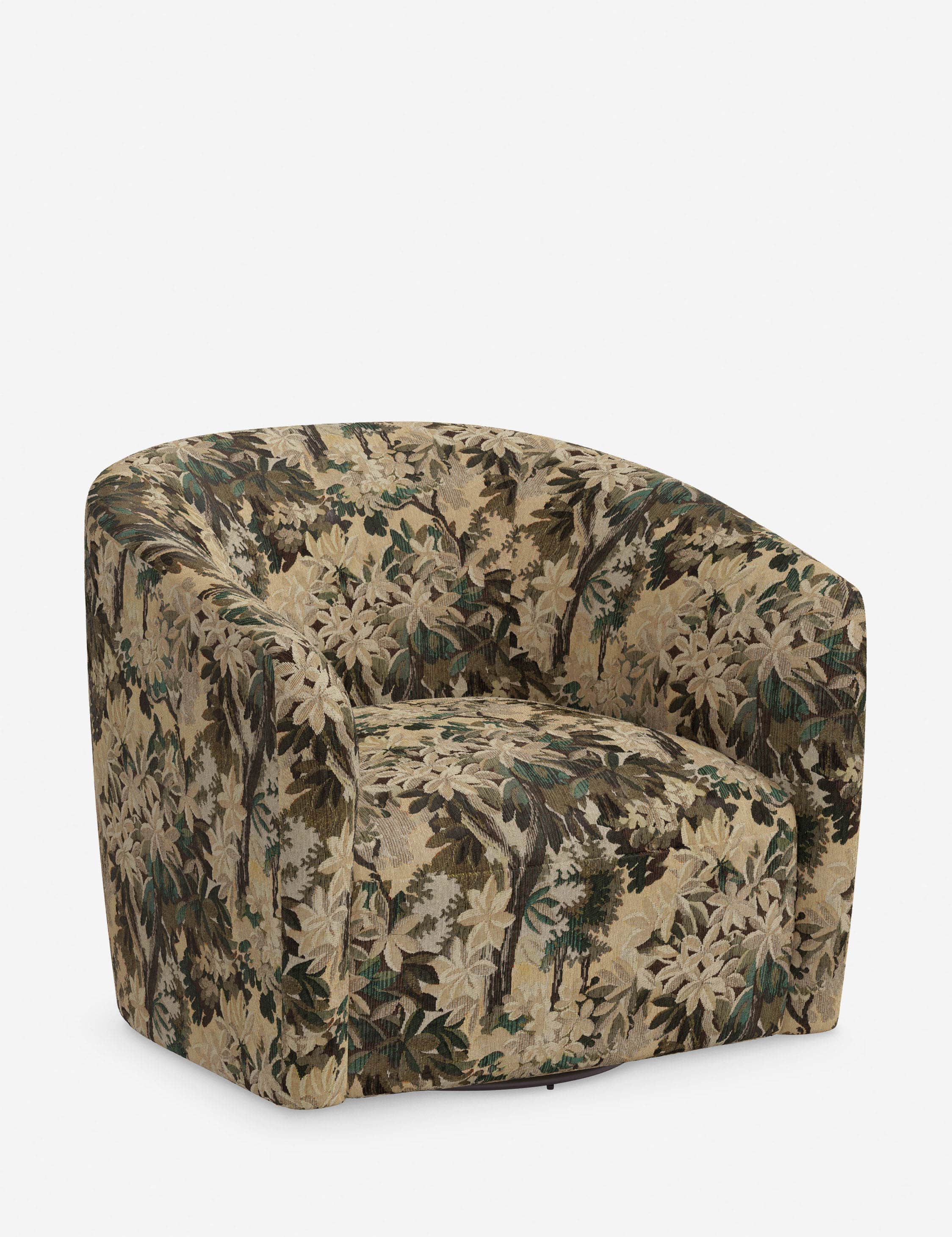 An upholstered barrel swivel armchair featuring a continuous, rounded back and arms. The chair is co… — free OBJ 3D model