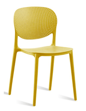 A single, vibrant yellow side chair featuring a contemporary design. The chair is entirely molded fr… — 3D model
